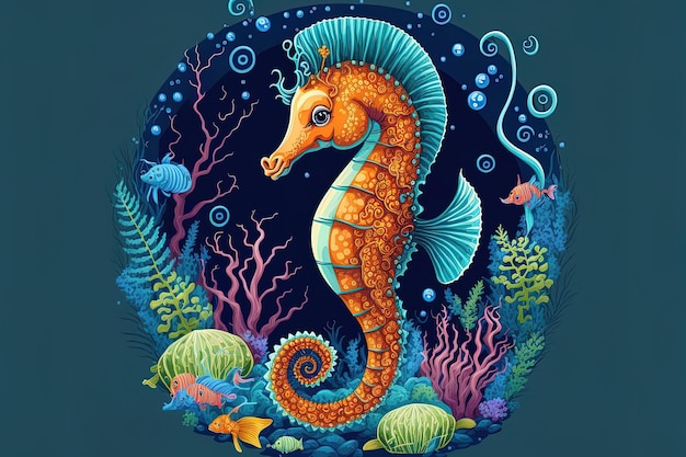 Preciosa imagen de dibujos animados de un caballito de mar