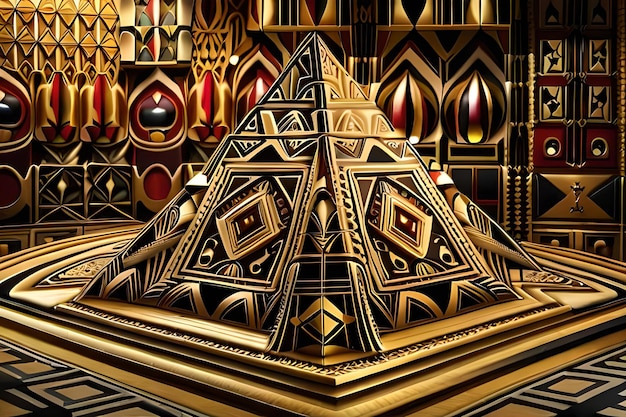 preciosa magnífica pirámide dorada adornos dorados tallados patrón pirámide