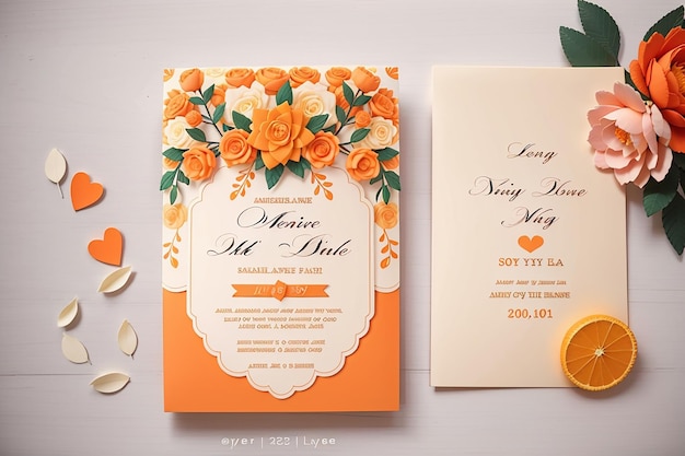 Preciosa plantilla de diseño de tarjeta de invitación de boda naranja