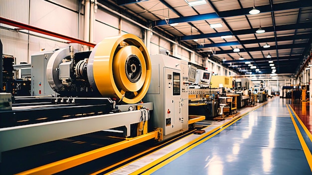 Foto precisão e automatização industriais uma linha de produção de instalações de fabricação modernas em operação