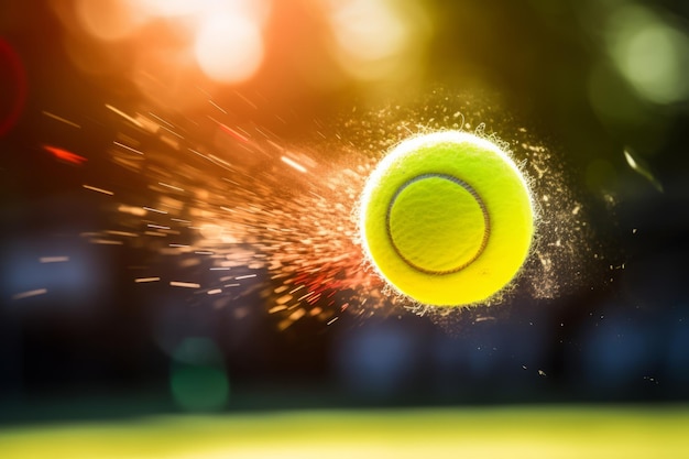 Foto precision desatado un primer plano de una pelota de tenis competitiva capturada usando enfoque selectivo y gen