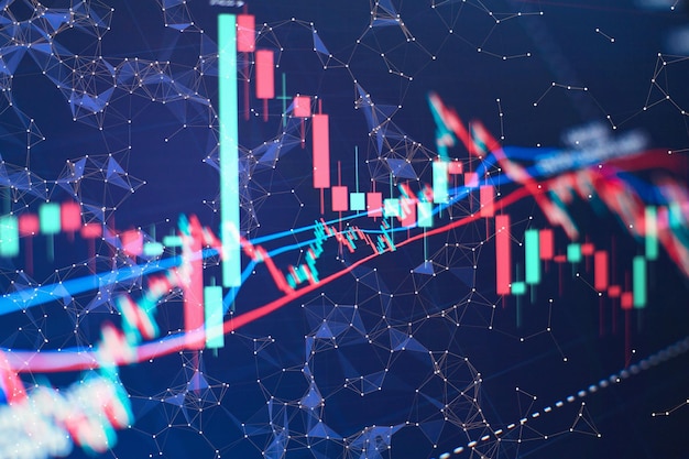 Preços da bolsa de valores de estatísticas financeiras resumidos no gráfico de velas