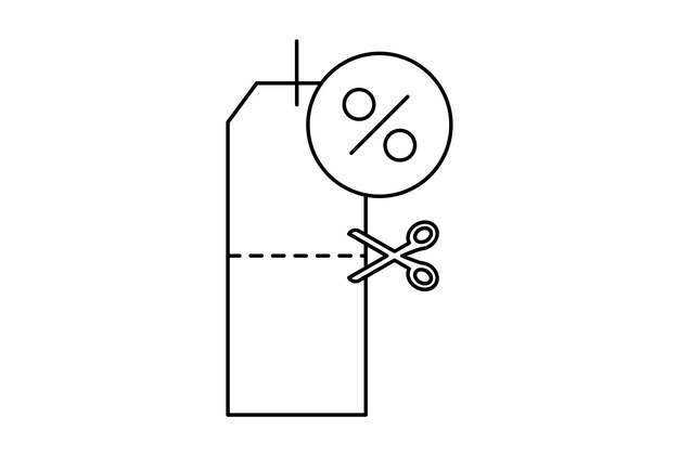 Preços em metade do ícone de contorno plano símbolo minimalista arte de sinal de linha preta