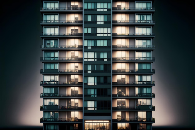 Prédio de apartamentos contemporâneo arquitetura moderna base de varejo sete andares com grandes janelas