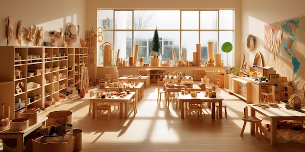 El preescolar Montessori adopta la conciencia ecológica a través de materiales de madera que fomentan la curiosidad y la creatividad IA generativa