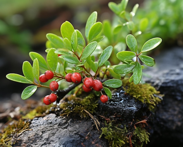 Preiselbeere, die an einem Baum hängt, fotorealistische 4K-Auflösung, KI generiert