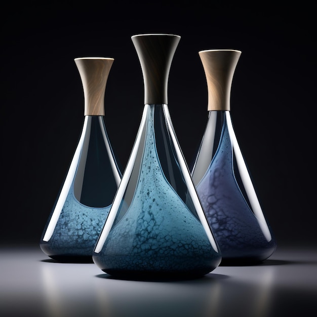 Preisgekrönte minimalistische blaue Glasgefäße mit fein gerenderten Texturen