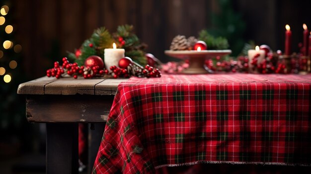 Foto preisgekrönte weihnachtstischdecke auf rustikalem tisch