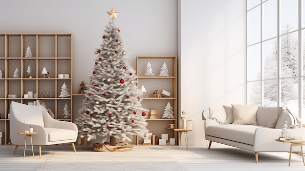 Preisgekröntes 3D-Rendering-Interieur mit Weihnachtsbaum