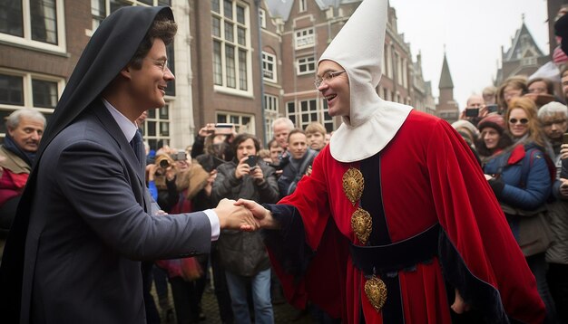 Foto premier rutte als sinterklaas und geert wilders als schwarze piet