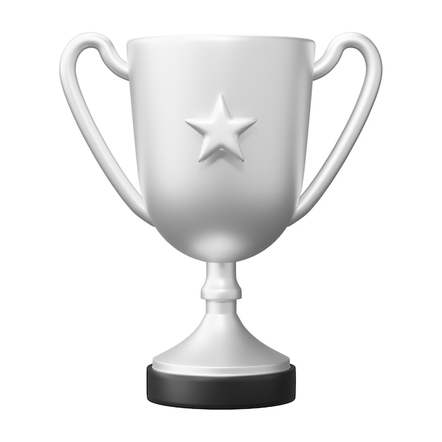 Premio de copa de trofeo de campeón Sillver con estrella de oro Concepto de ganador premio premio deportivo éxito 3D render Ilustración