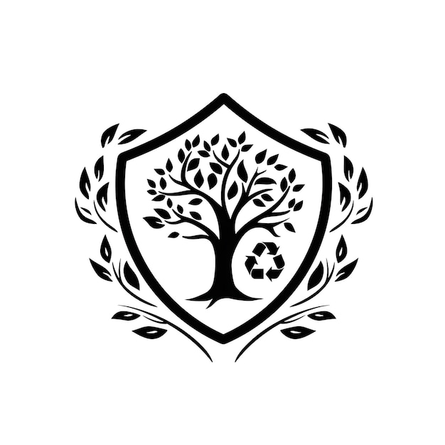 Prêmio de Proteção Ambiental Logotipo do Escudo com Árvore e Rec Design Simples Criativo Tatuagem Arte CNC