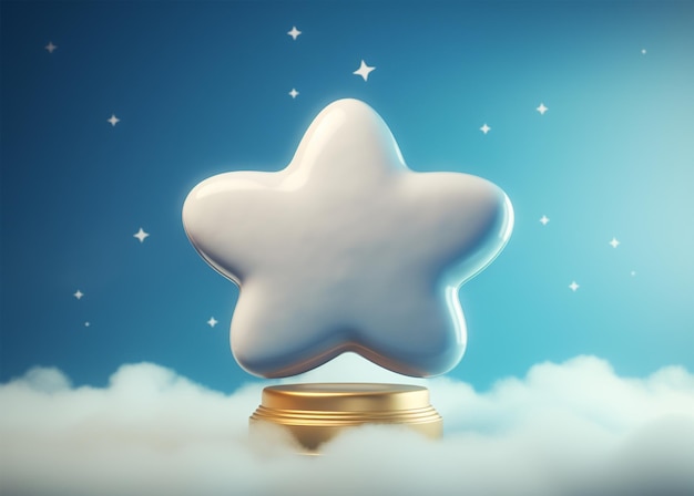 Prêmio em forma de estrela com nuvens brancas no fundo do céu azul