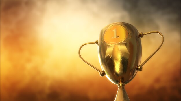 Foto premio de ilustración 3d, trofeo aislado sobre fondo naranja
