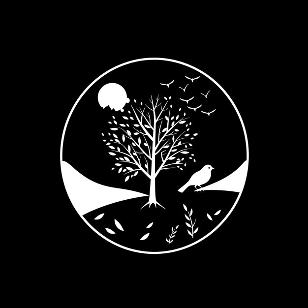 Premio a la Naturaleza y la Vida Silvestre Logotipo de insignia con árbol y pájaro para diseño creativo Simple Tattoo Arte CNC