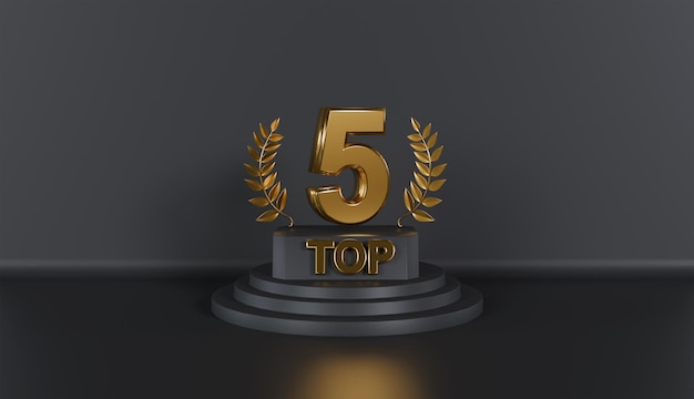 Prêmio Top 5 pódio sinal dourado com pódio em fundo preto