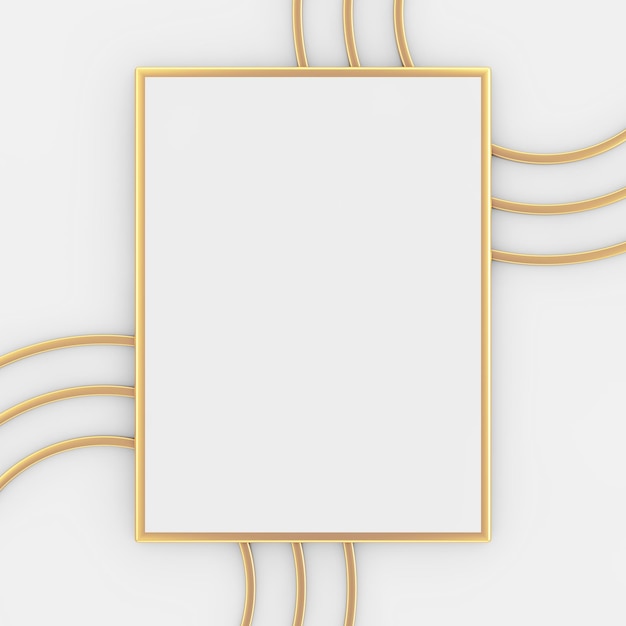 Premium-abstraktes weißes goldenes leeres Bilderrahmen-Modell mit abstrakten goldenen Linien 3D-Rendering