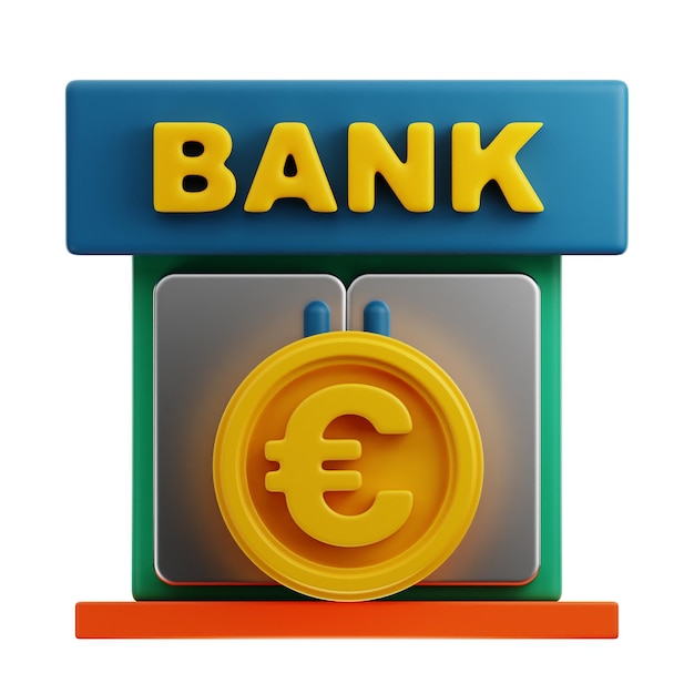 Premium-Bank-Euro-Geld-Finanzsymbol 3D-Rendering auf isoliertem Hintergrund