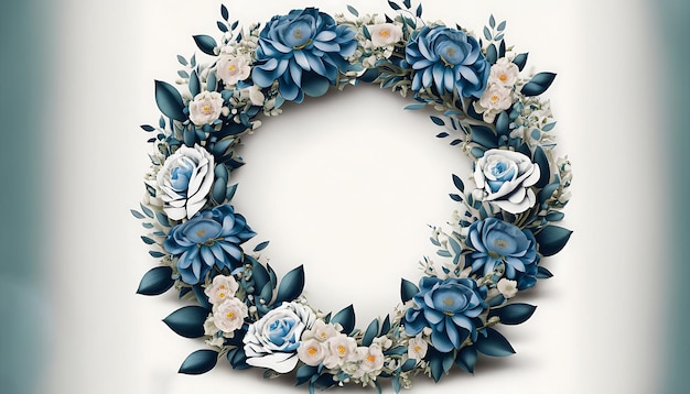 Premium Blumenkrans Hochzeits-Einladungsvorlage Moderne Elegante blaue Blumen