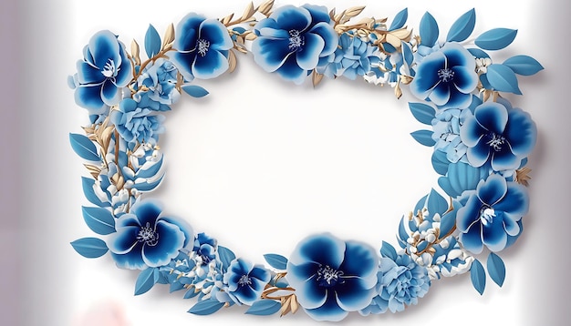 Premium Blumenkrans Hochzeits-Einladungsvorlage Moderne Elegante blaue Blumen