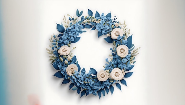 Premium Blumenkrans Hochzeits-Einladungsvorlage Moderne Elegante blaue Blumen