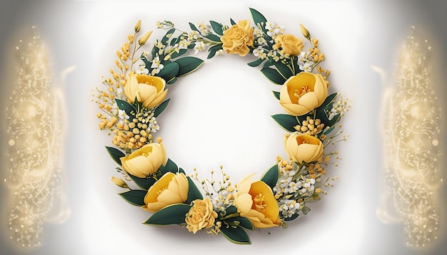 Premium Blumenkrans Hochzeits-Einladungsvorlage Moderne Elegante gelbe Blumen