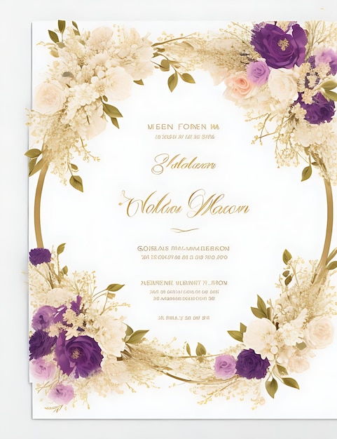 Premium-Blumenkranz-Hochzeitseinladungsvorlage mit modernen, eleganten goldenen Blumen