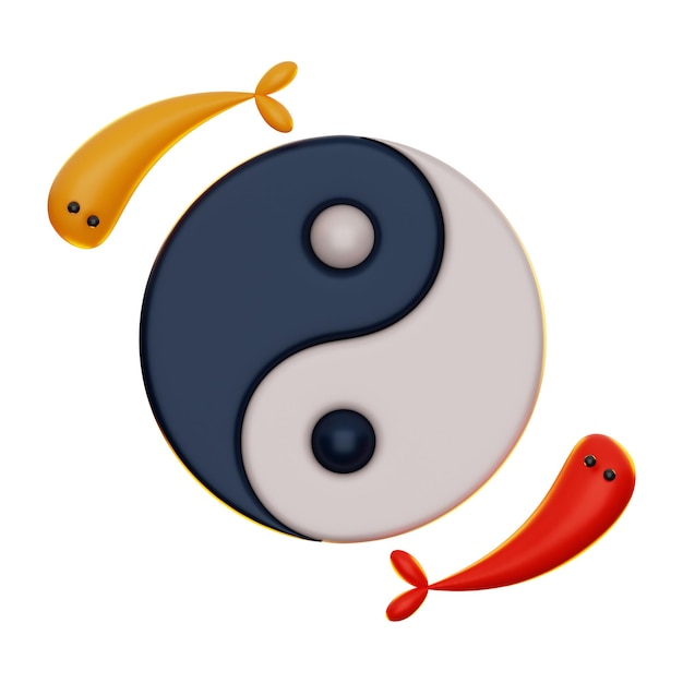 Premium-chinesisches Neujahr Yin-Yang-Symbol 3D-Rendering auf isoliertem Hintergrund