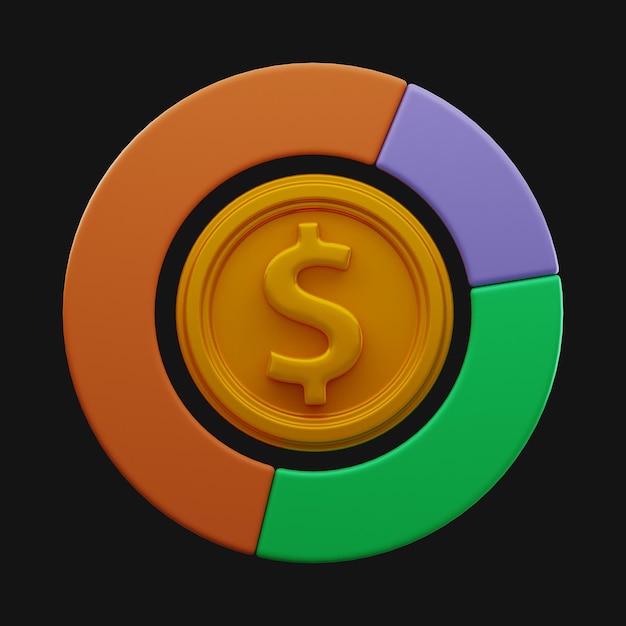 Premium-Diagramm-Grafik-Münzen-Geld-Finanzkarikatur 3D-Symbol-Rendering auf isoliertem Hintergrund