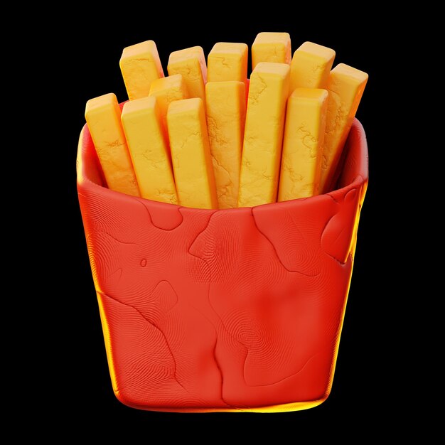 Premium-Fast-Food-Bratkartoffel-Symbol 3D-Rendering auf isoliertem Hintergrund