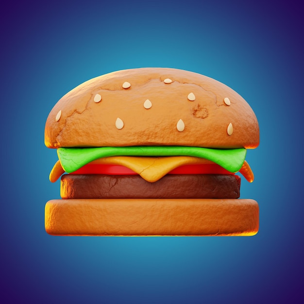 Premium-Fast-Food-Hamburger-Symbol 3D-Rendering auf isoliertem Hintergrund