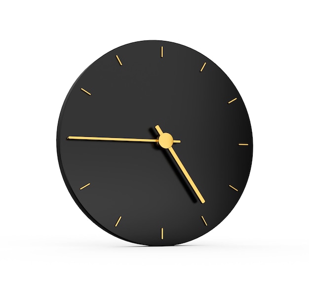 Premium Gold Uhr isoliert 4 45 Viertel vor fünf auf schwarzem Symbolhintergrund Vier fünfundvierzig Uhr