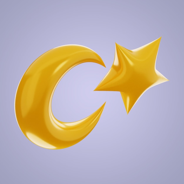 Premium-Halbmondstern Ramadan Arabisches Symbol 3D-Rendering auf isoliertem Hintergrund