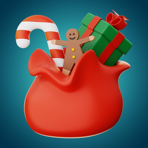 Premium Navidad santa claus regalo bolsa icono 3d renderizado sobre fondo aislado