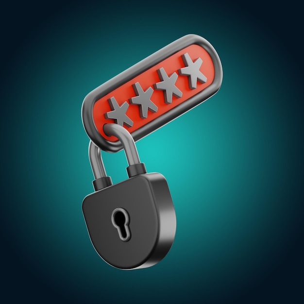 Premium Security Lock Passwort Symbol 3D-Rendering auf isoliertem Hintergrund