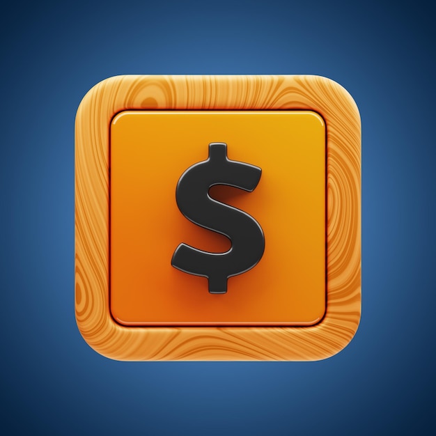 Premium-Spiel Schaltfläche Dollar-Symbol 3D-Rendering auf isoliertem Hintergrund