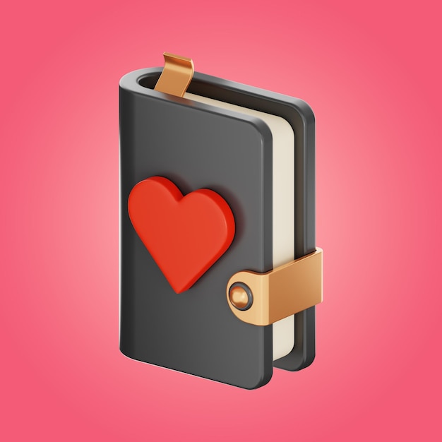 Premium-Valentinstag-Buchsymbol 3D-Rendering auf isoliertem Hintergrund