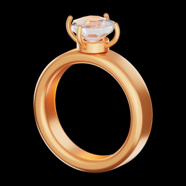 Premium-Valentinstag-Goldring-Symbol 3D-Rendering auf isoliertem Hintergrund