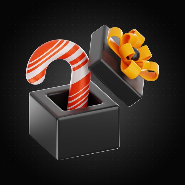 Premium-Weihnachtsgeschenkbox und Candy Cane-Symbol 3D-Rendering auf isoliertem Hintergrund