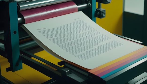 La prensa de impresión de disparos moderna tiene documentos creativos y coloridos