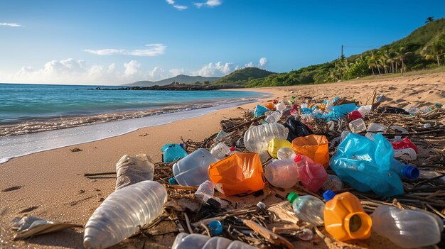 Preocupações ambientais pilhas de lixo em uma praia arenosa