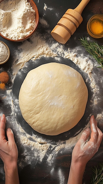 Preparação de massa para cozinhar pizza ou pierogi em casa Papel de parede móvel vertical