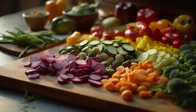 Preparação de refeições saudáveis Variedade e cores de vegetais frescos gerados por IA