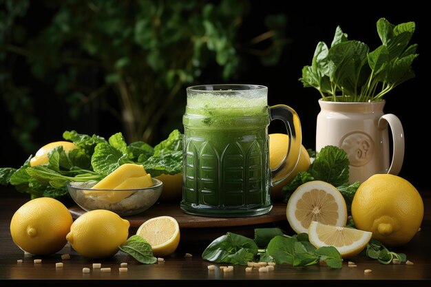 Preparação matinal de suco verde fresco ganha vida em cozinha saudável IA generativa