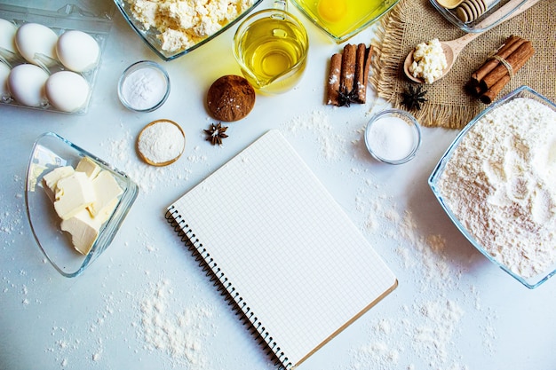 Preparação para assar. Conceito culinário. vista do topo. comida com foco seletivo