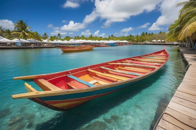 Preparação para o início de uma regata de vela em Maurício Barco de madeira tradicional mauriciano colorido chamado Pirogue