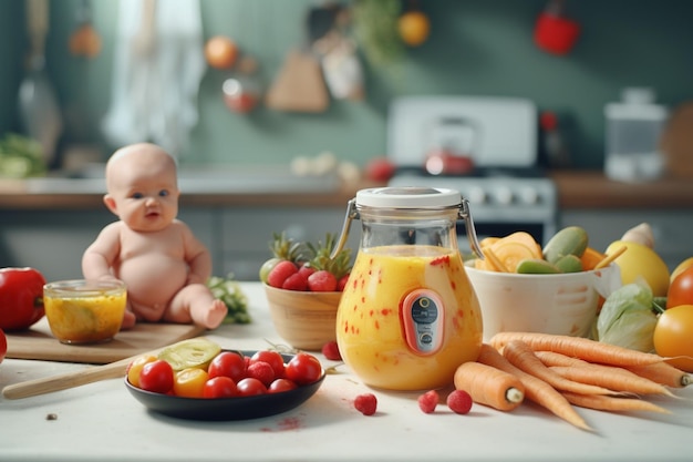 Foto preparación de alimentos saludables y nutritivos para bebés