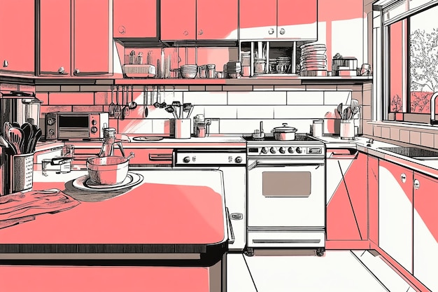 Preparación de comidas saludables en cocinas con estilo Un arte pop im generative ai