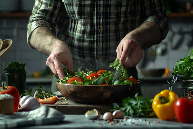 Foto preparación de ensaladas frescas