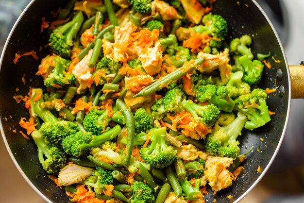 Preparación de una sabrosa guarnición a partir de verduras frescas y carne.